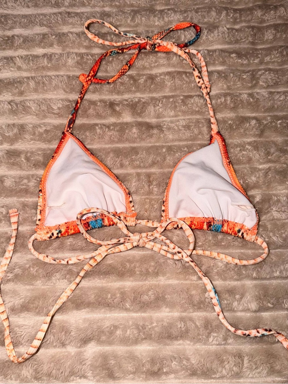 String Tie-Side Bikini in Orange and Beige - Picture 5 of 7